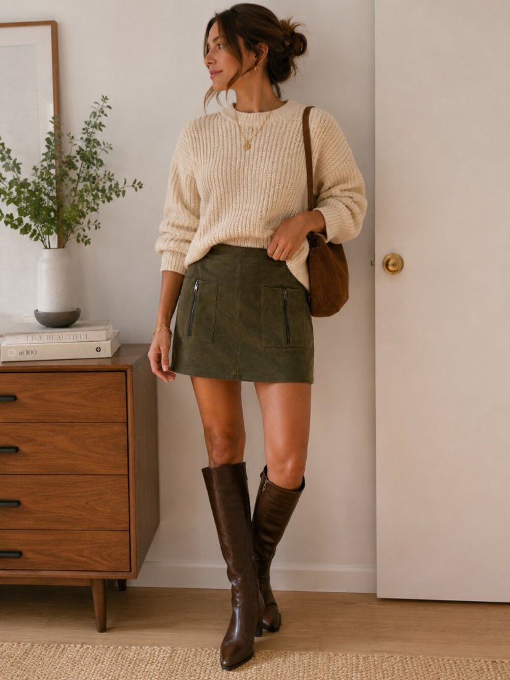 BCBGMAXAZRIA Olive Faux Suede Mini Skirt Utility Cargo Zip Pocket Y2K ✨
